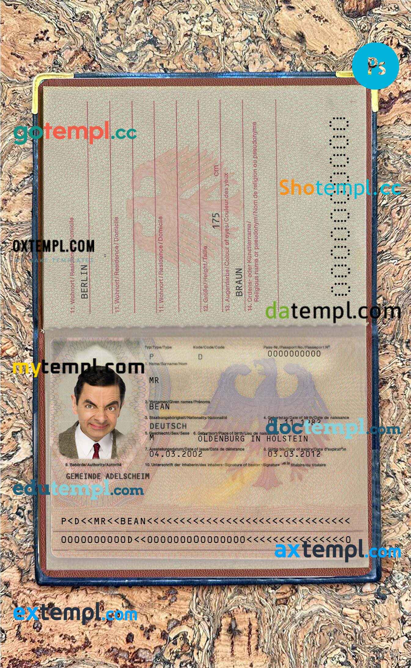 Germany passport editable PSD files, scan and photo-realistic look (2005-2017), 2 in 1
