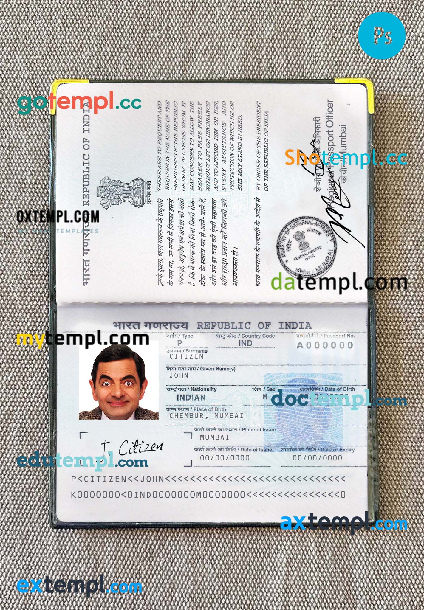 Tajikistan passport PSD files, editable scan and photo-realistic look sample, 2 in 1
