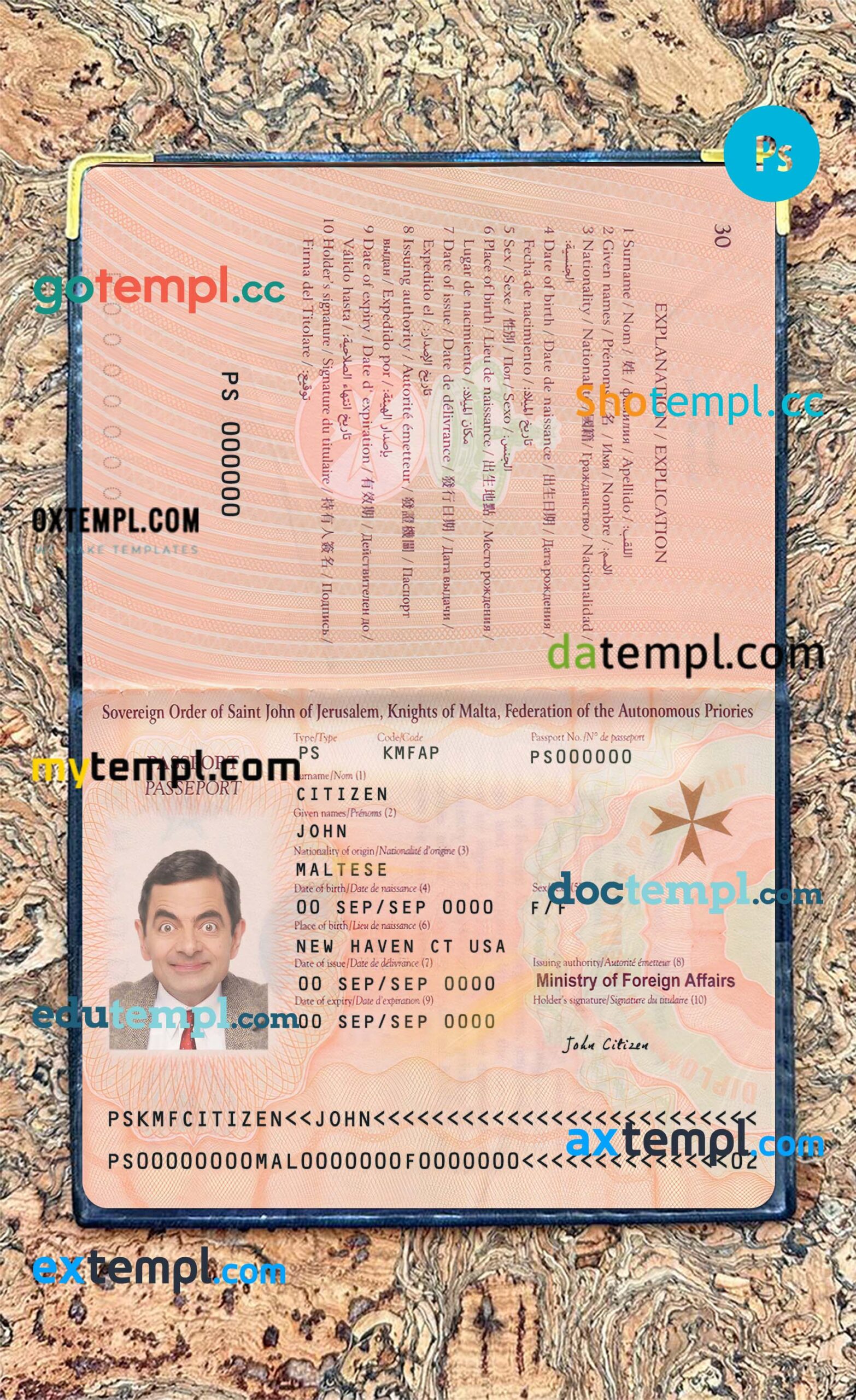 Malta passport editable PSD files, scan and photo-realistic look (2019-present),2 in 1