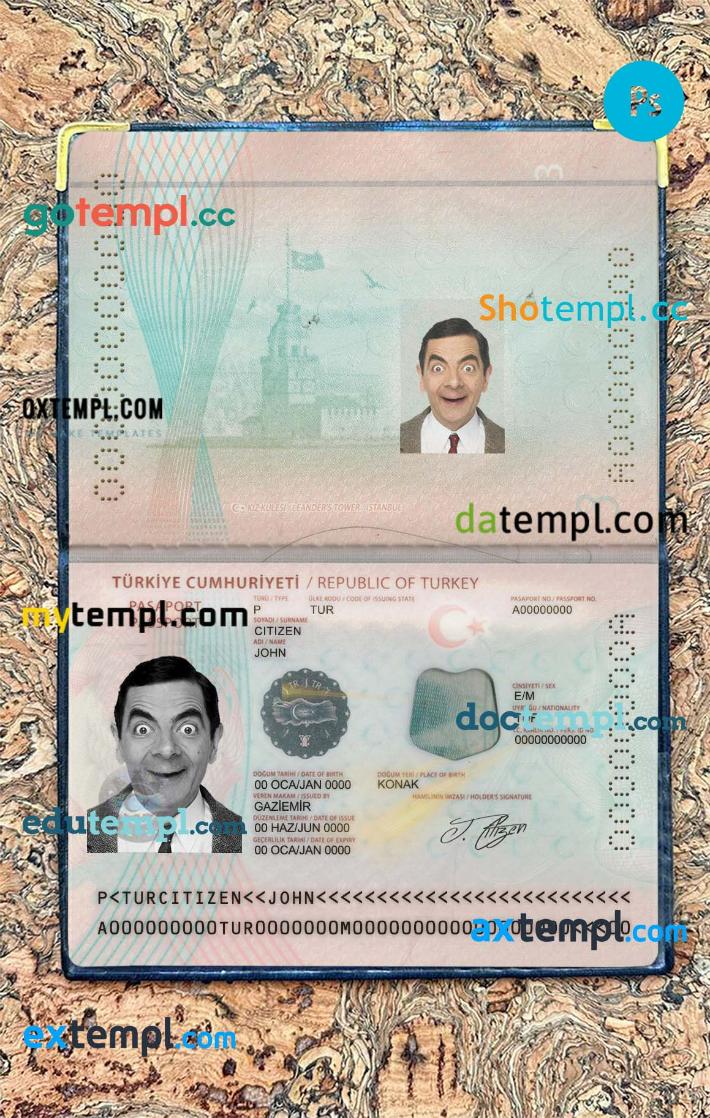 New Turkey passport editable PSD files, scan and photo-realistic look, 2 in 1 New Turkey passport editable PSD files, scan and photo-realistic look, 2 in 1