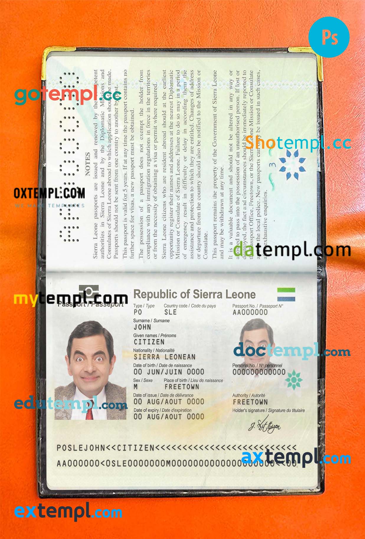 USA passport ID card editable PSD files, scan look and photo-realistic look, 2 in 1 (version 2)