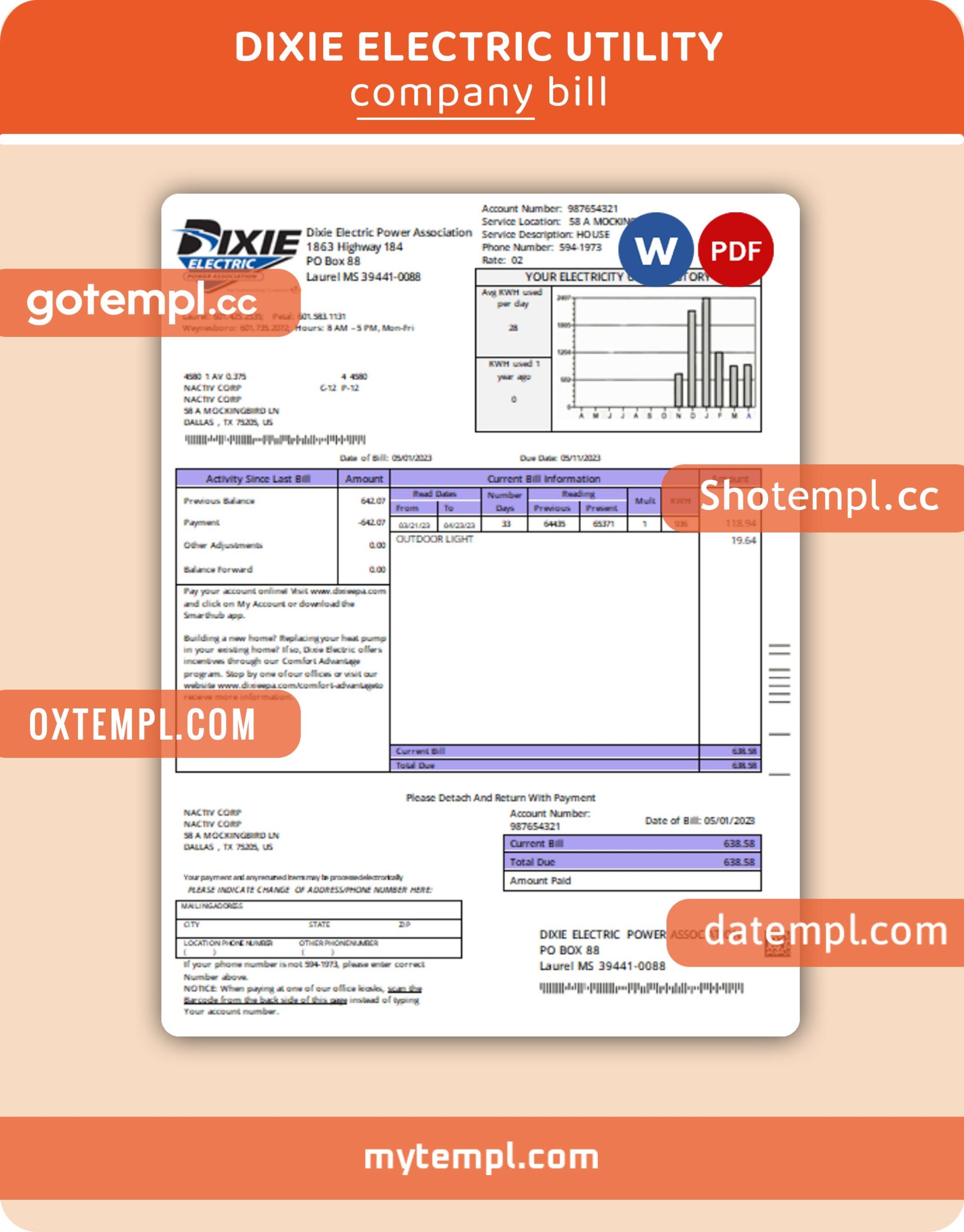 Spain EDP utility bill Word and PDF template