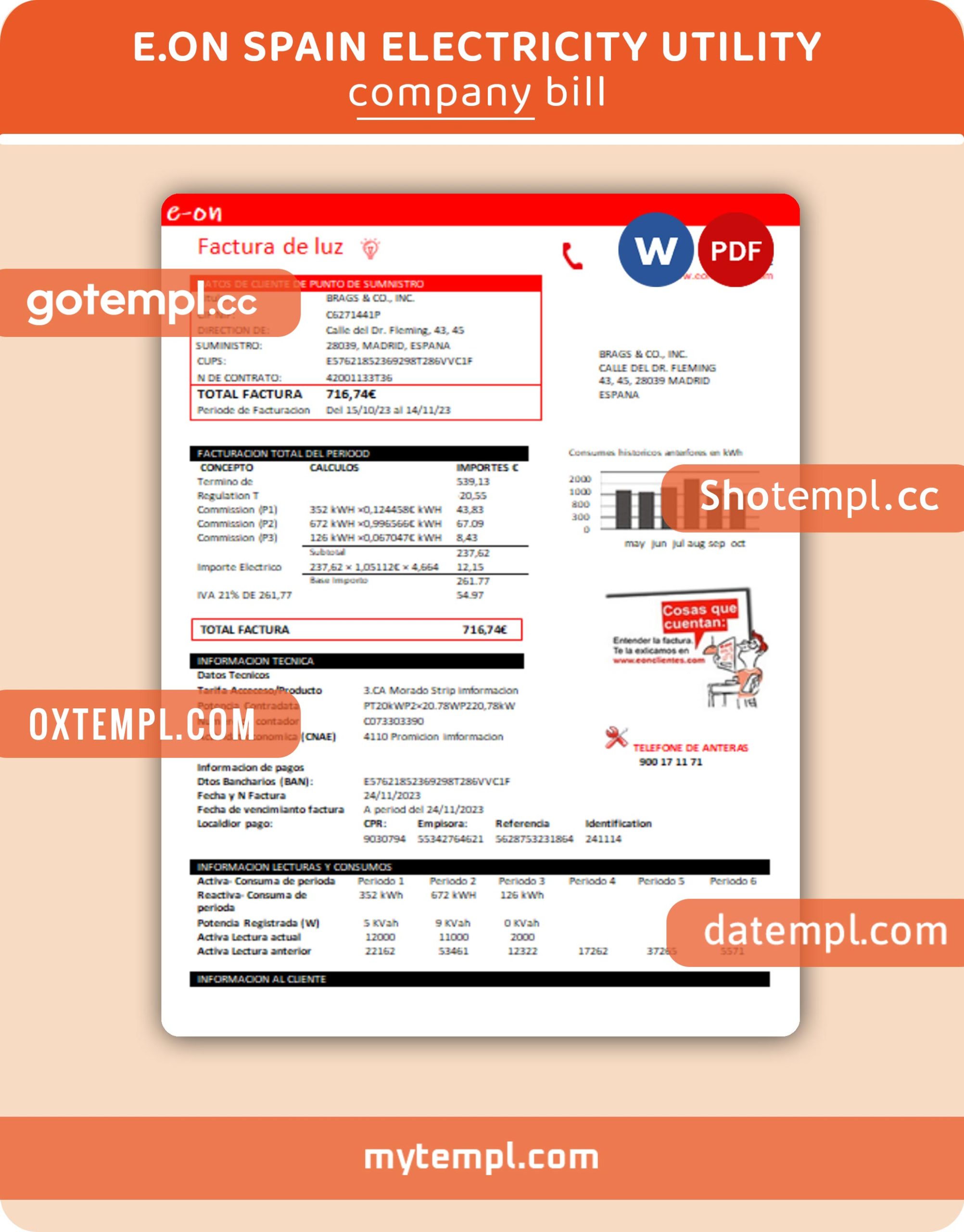 United Kingdom Ovo Energy electricity bill, Word and PDF template