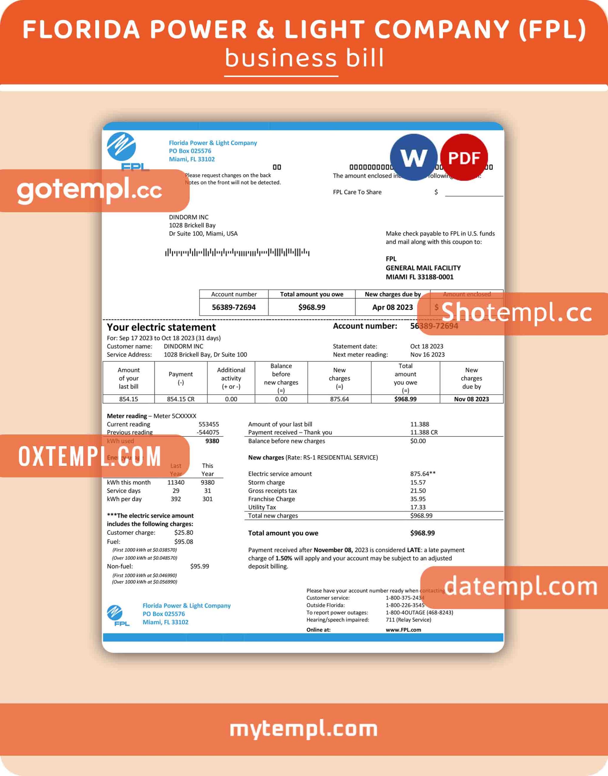 USA Portland Construction invoice template in Word and PDF format, fully editable