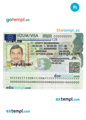 Czechia Schengen visa PSD template, fully editable