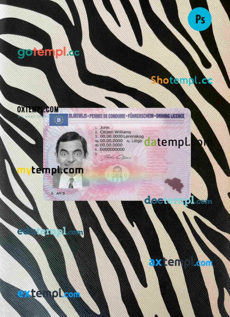 Belgium driving license PSD files, scan look and photographed image, 2 in 1 (version 2)