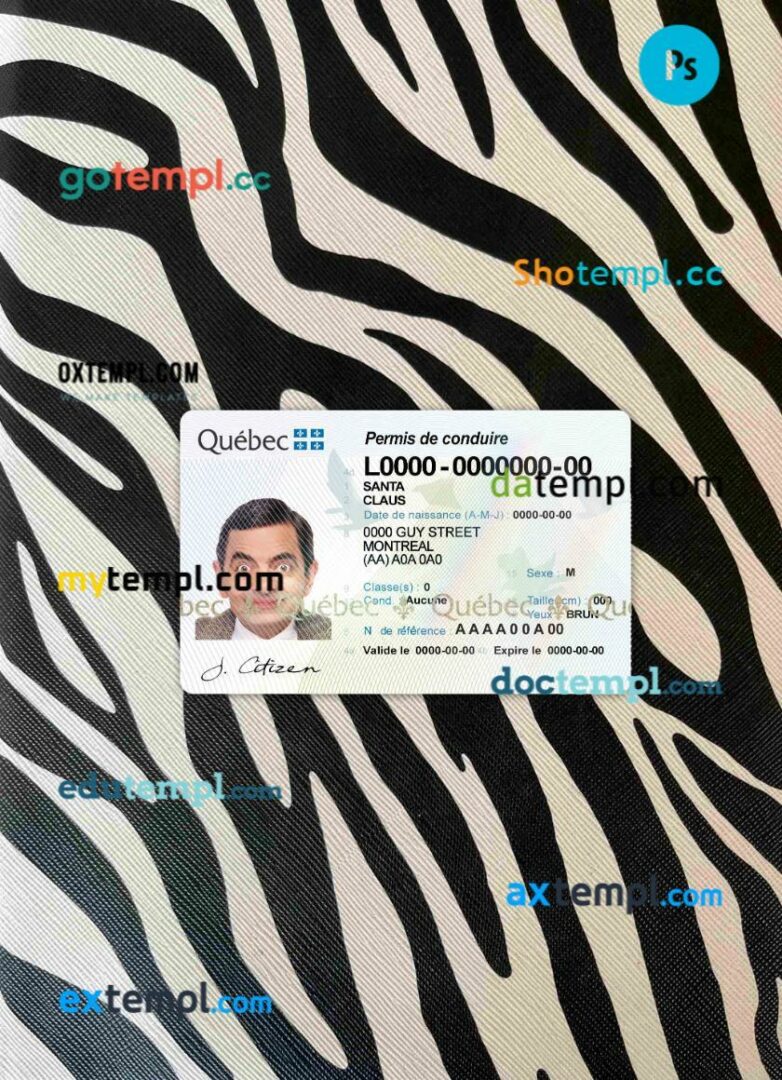 Canada Quebec driving license PSD files, scan look and photographed image, 2 in 1