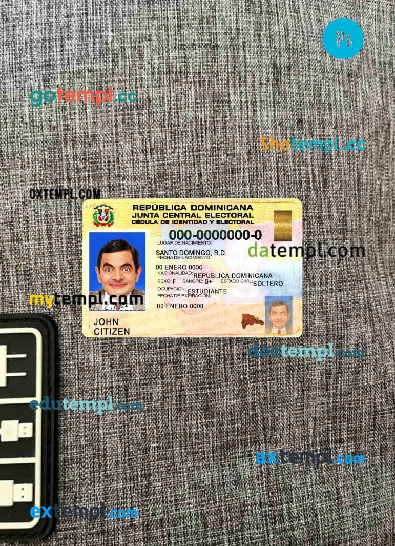 Dominican Republic ID card PSD files, scan look and photographed image, 2 in 1