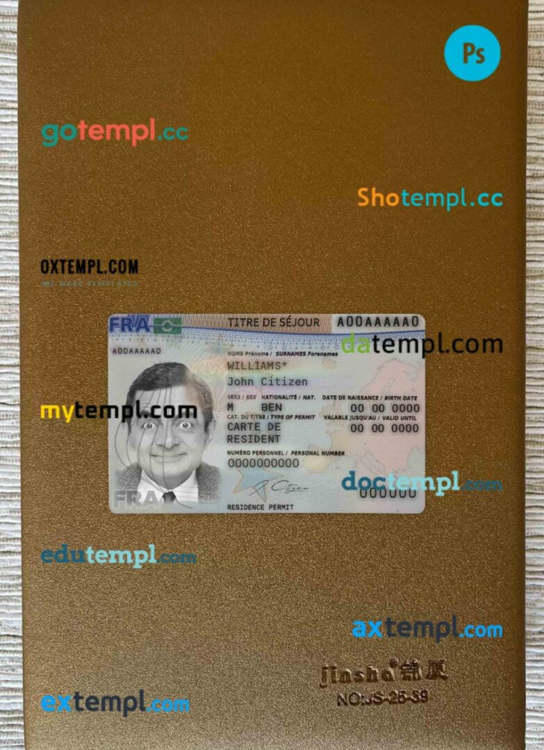 France new residence card editable PSDs, scan and photo-realistic snapshot, 2 in 1 (2019-present)