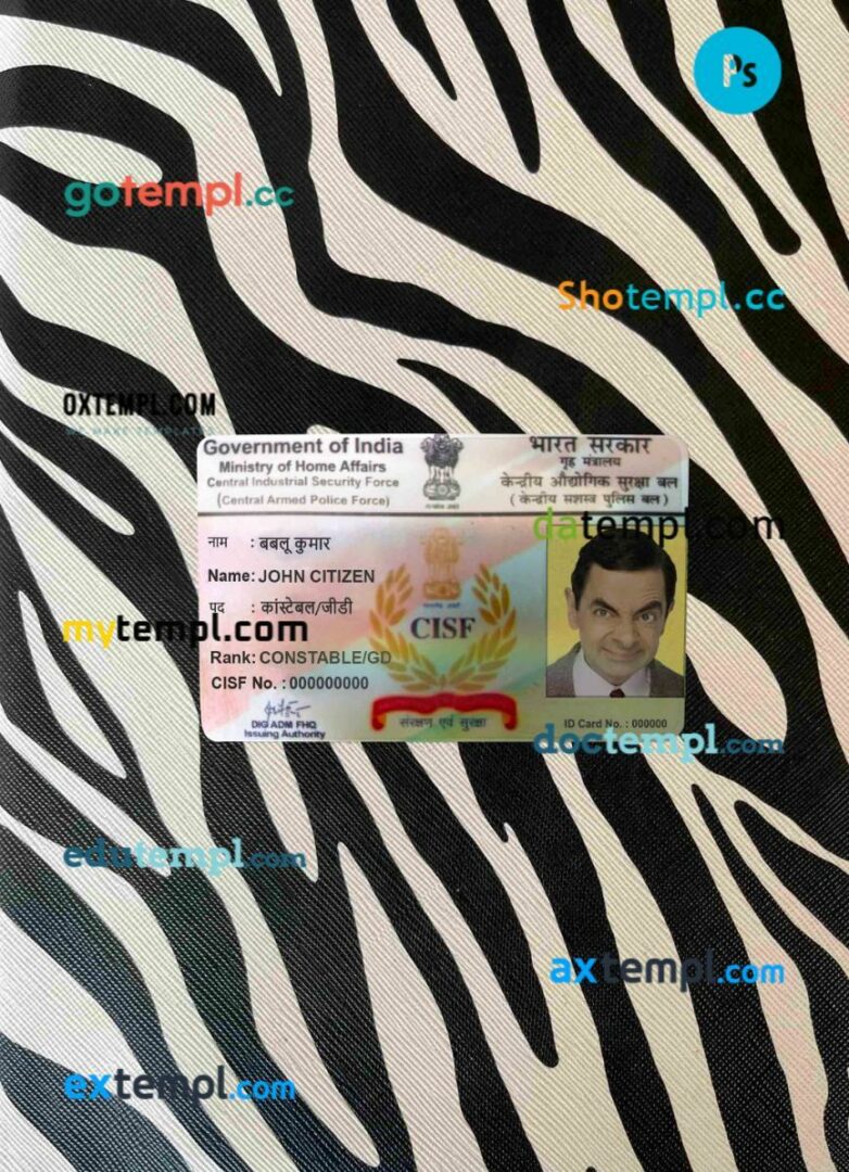 India CISF driving license editable PSD files, scan look and photo-realistic look, 2 in 1