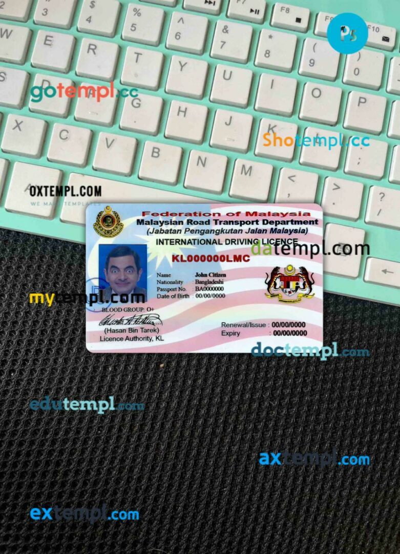 Malaysia driving license editable PSD files, scan look and photo-realistic look, 2 in 1 (version 2)