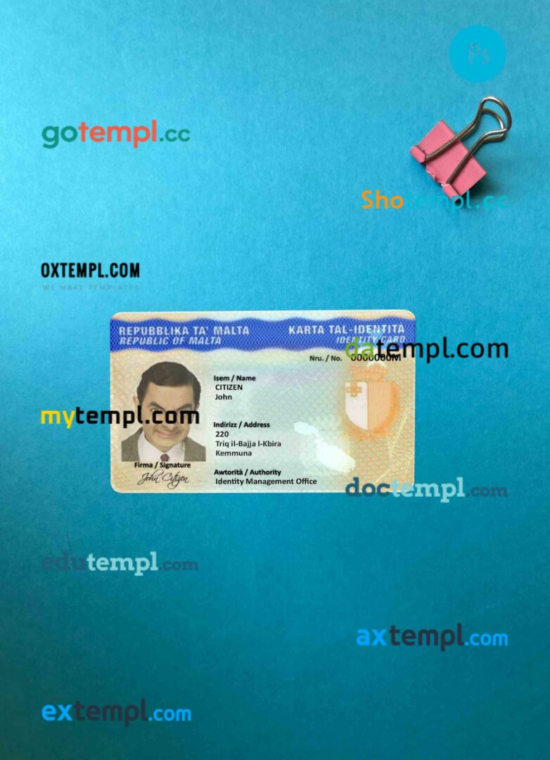 Malta ID card editable PSDs, scan and photo-realistic snapshot, 2 in 1