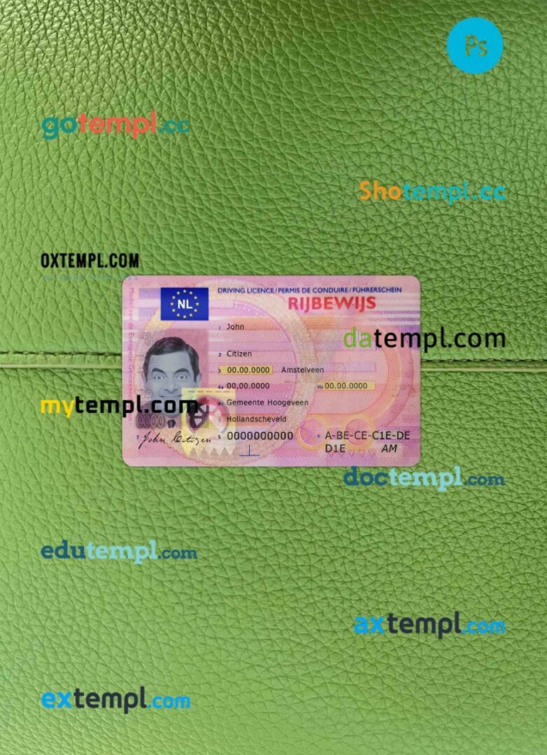 Netherlands driving license PSD files, scan look and photographed image, 2 in 1