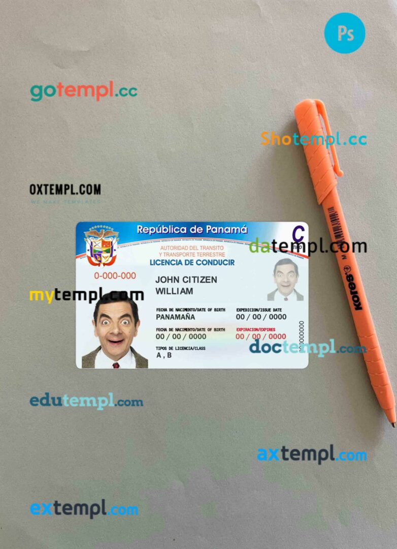 Panama driving license PSD files, scan look and photographed image, 2 in 1