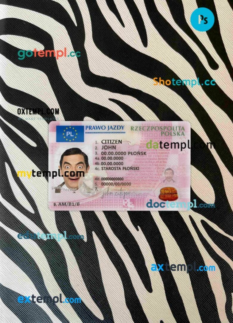 Mozambique driving license PSD files, scan look and photographed image, 2 in 1