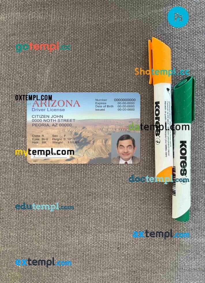 USA Arizona driving license editable PSD files, scan look and photo-realistic look, 2 in 1 (version 2)