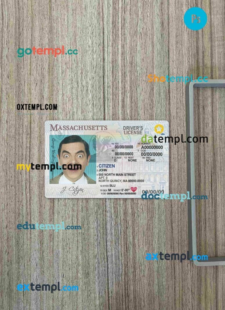 USA Massachusetts driving license editable PSD files, scan look and photo-realistic look, 2 in 1