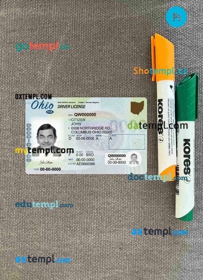 USA Ohio driving license editable PSD files, scan look and photo-realistic look, 2 in 1
