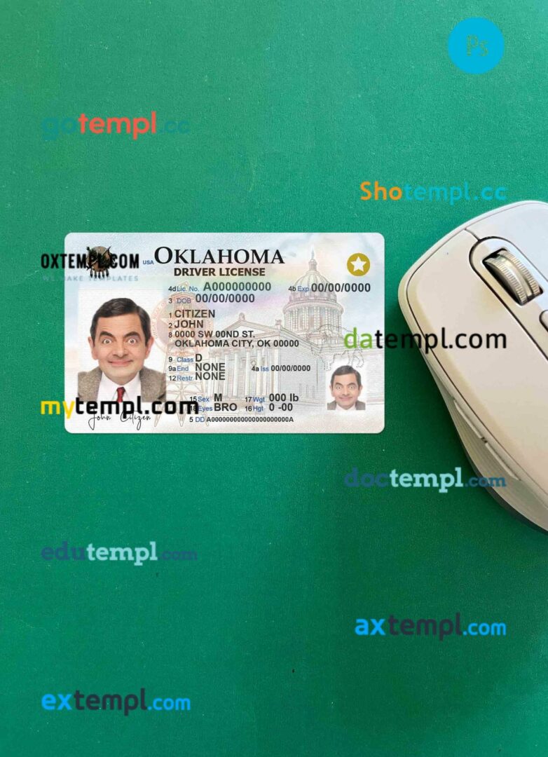 USA Oklahoma driving license PSD files, scan look and photographed image, 2 in 1 (2020-present)