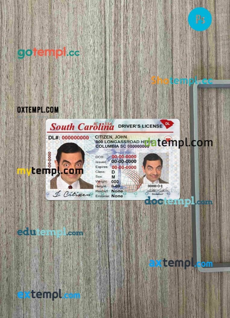 USA South Carolina driving license PSD files, scan look and photographed image, 2 in 1