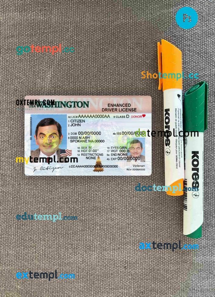 USA Washington driving license editable PSD files, scan look and photo-realistic look, 2 in 1