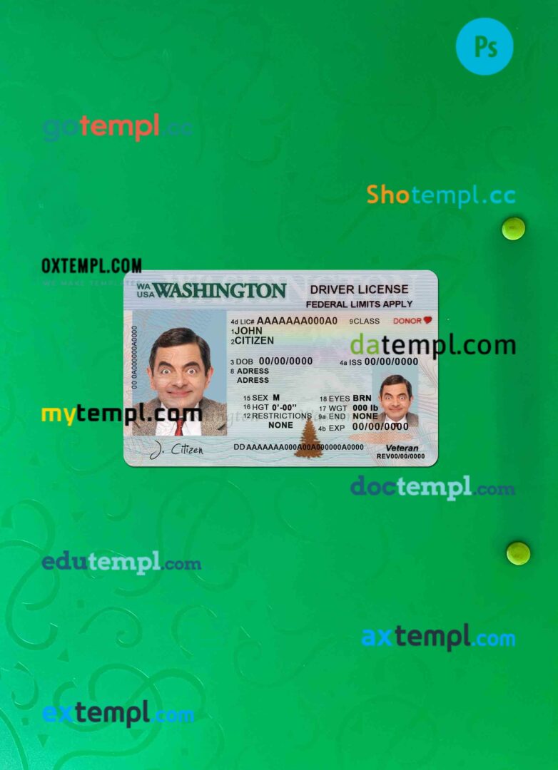 USA Washington driving license PSD files, scan look and photographed image, 2 in 1 (2018-present)