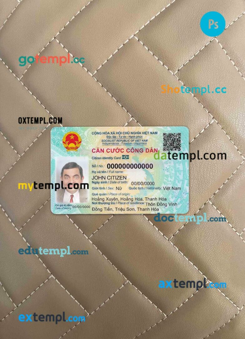 Vietnam ID card editable PSD files, scan look and photo-realistic look, 2 in 1