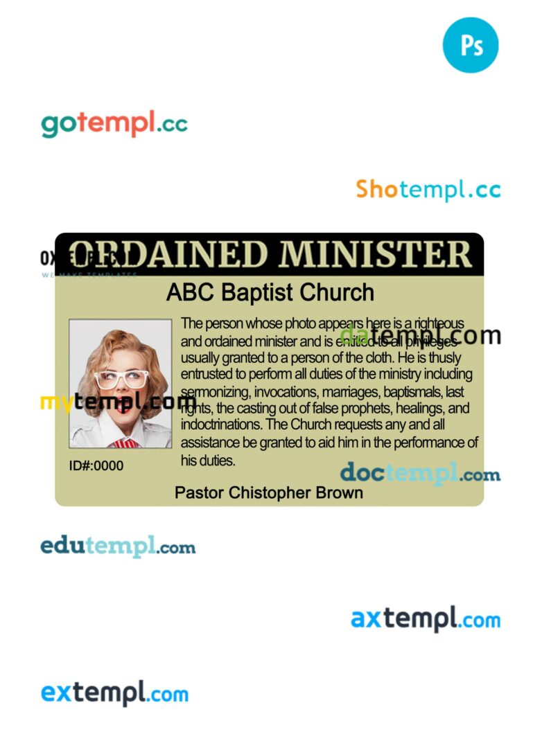 ABC baptist church ID card PSD template