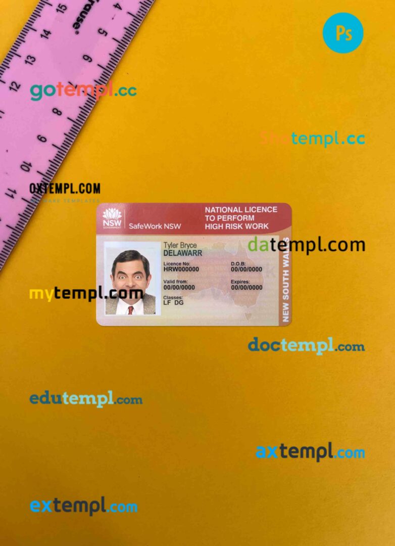 Australia New South Wales national license PSD files, scan look and photographed image, 2 in 1 Australia New South Wales national license PSD files, scan look and photographed image, 2 in 1