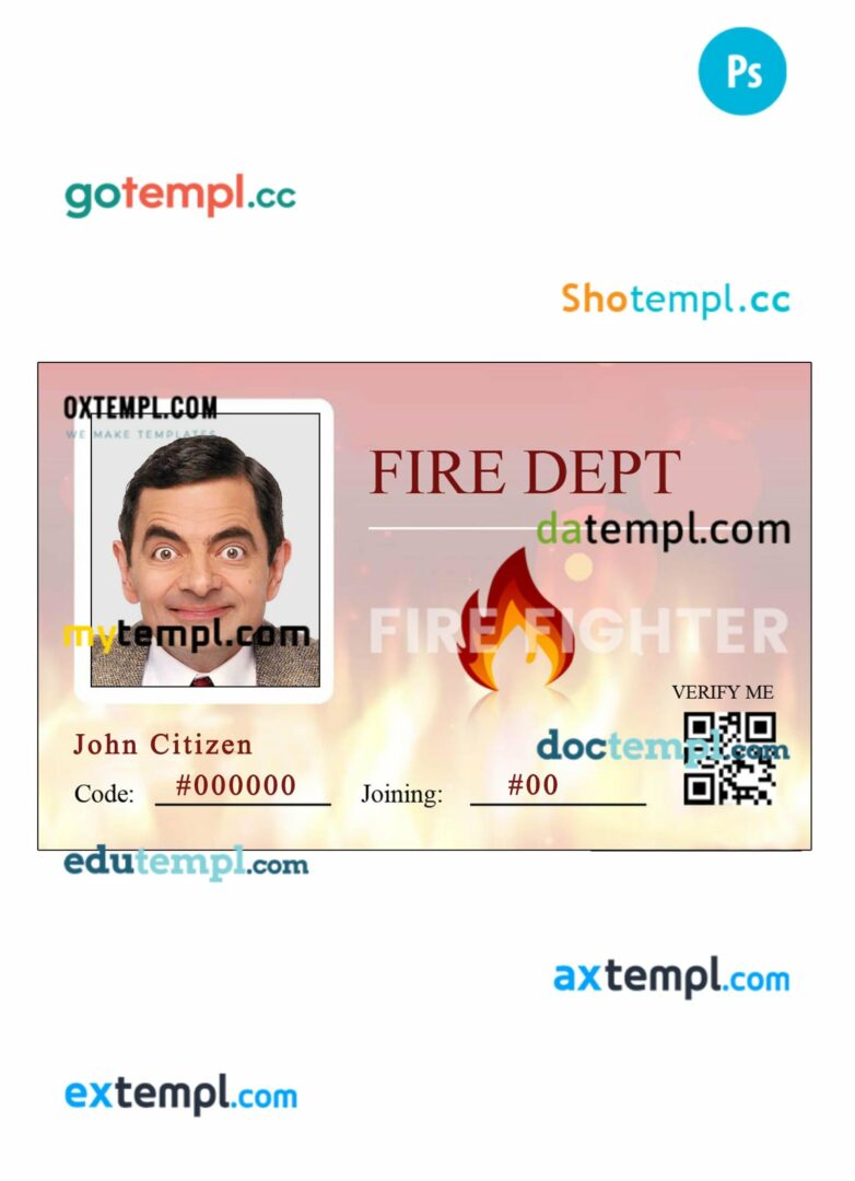 Fire department ID card PSD template, version 3