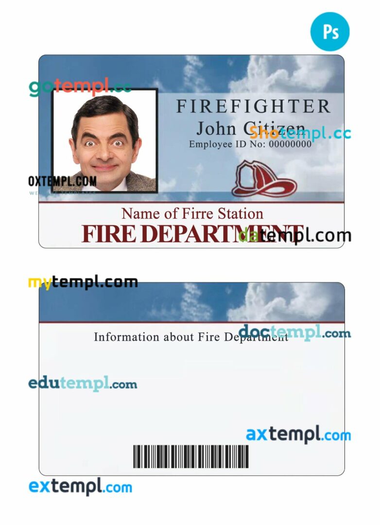 Firefighter ID card PSD template, version 2