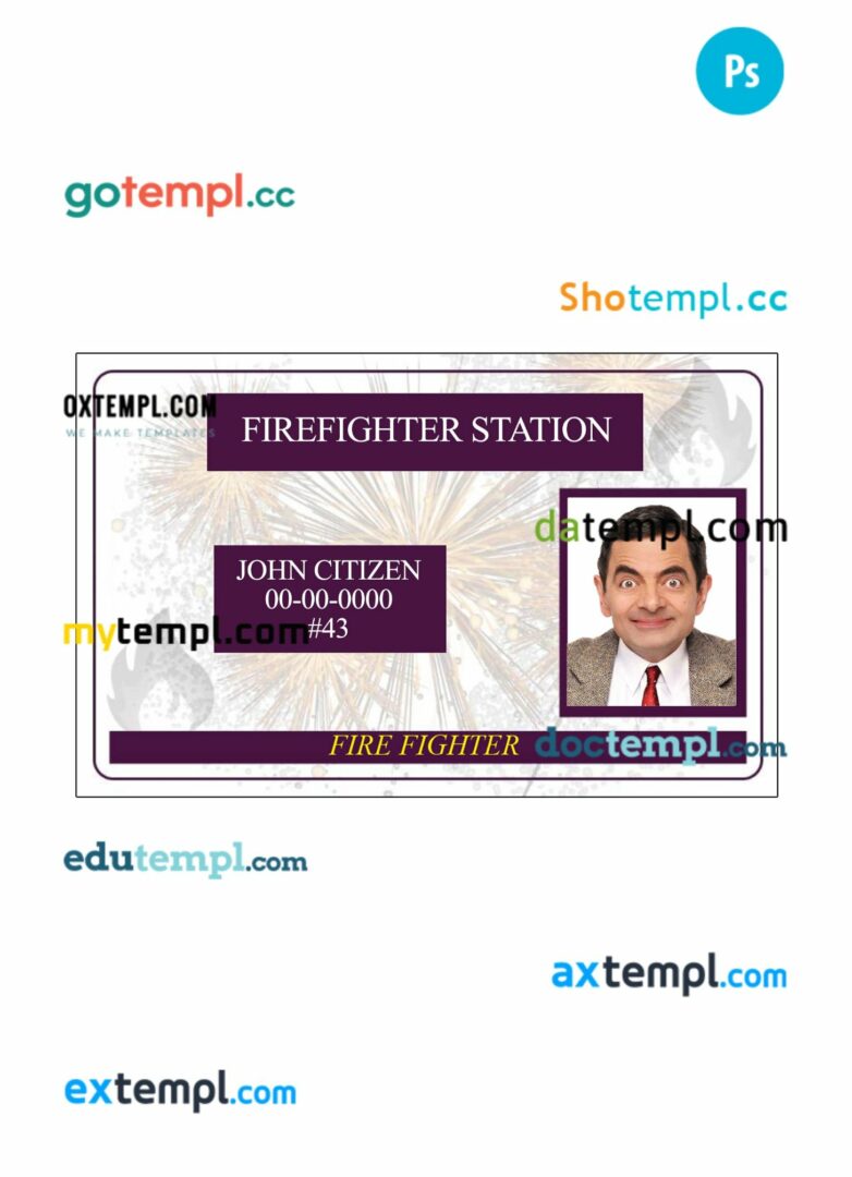 Firefighter station ID card PSD template