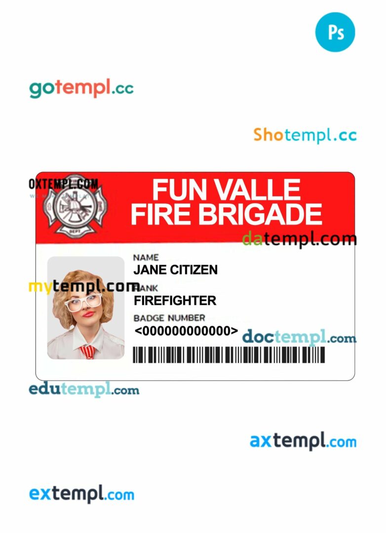 Firefighter department volunteer ID card PSD template