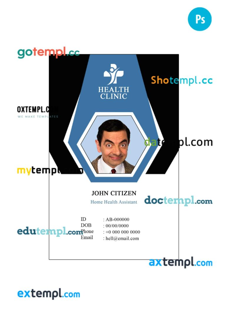 Health clinic ID card PSD template, version 3