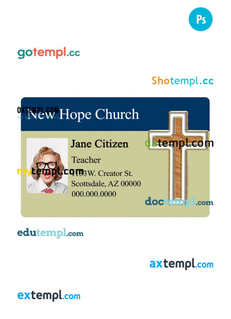 New hope church ID card PSD template, version 1