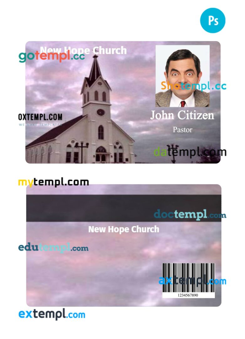 New hope church ID card PSD template, version 2