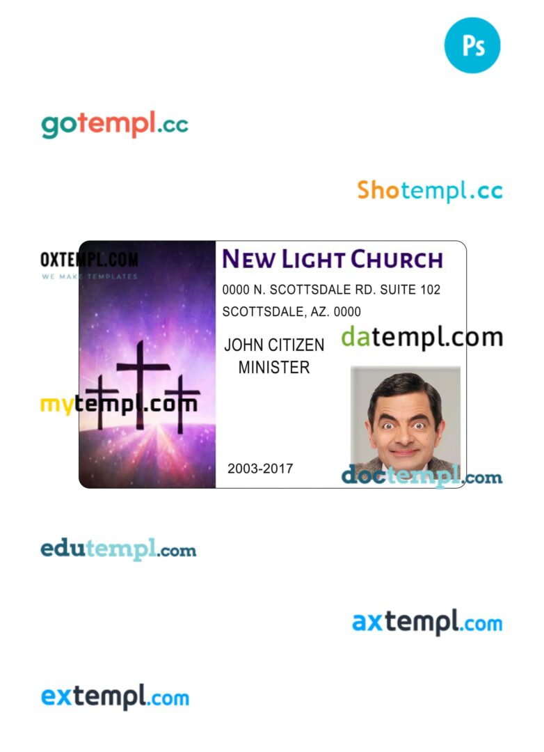 New light church ID card PSD template