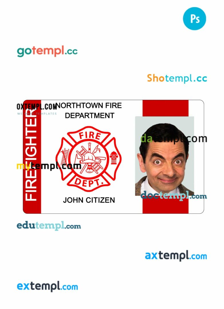 Northtown fire department ID card PSD template, version 2