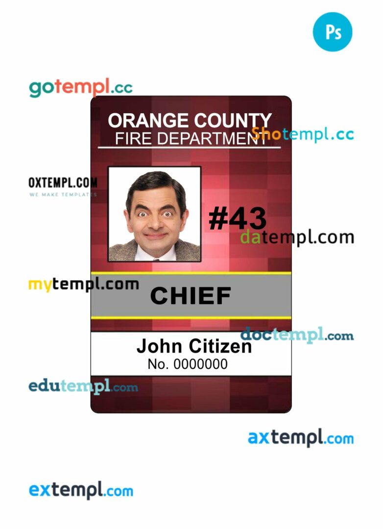 Orange fire department ID card PSD template