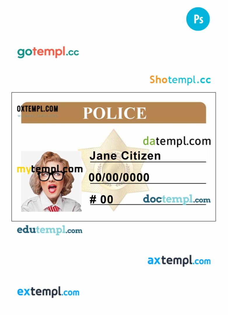Police ID card PSD template, version 4