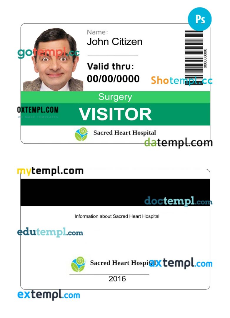 Sacred heart hospital ID card PSD template, version 3