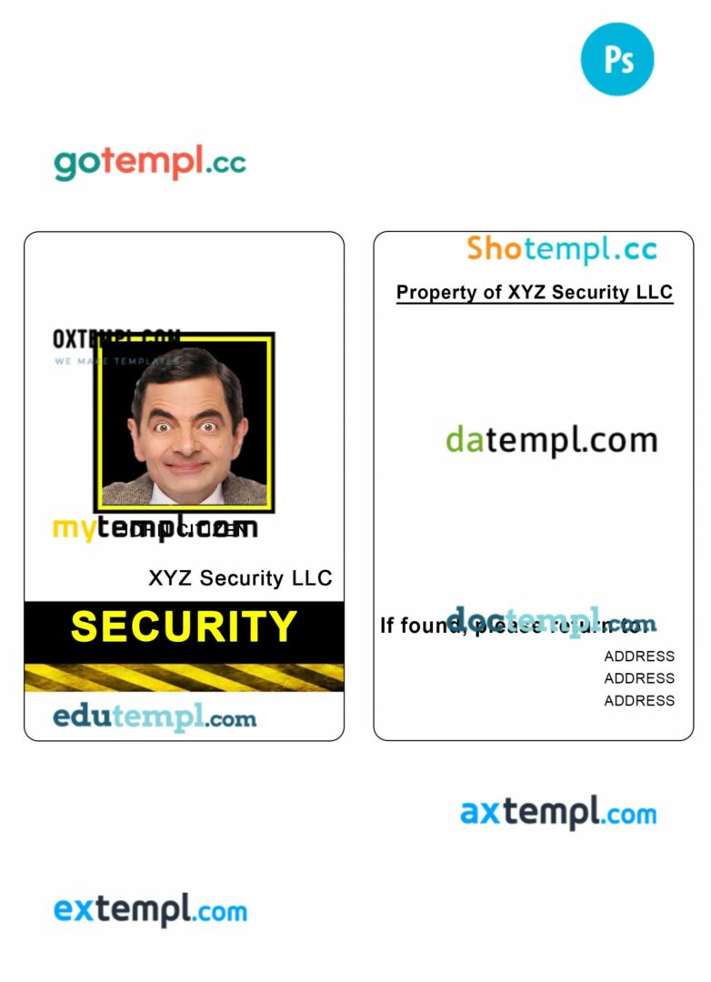 Security agency ID card PSD template, version 2