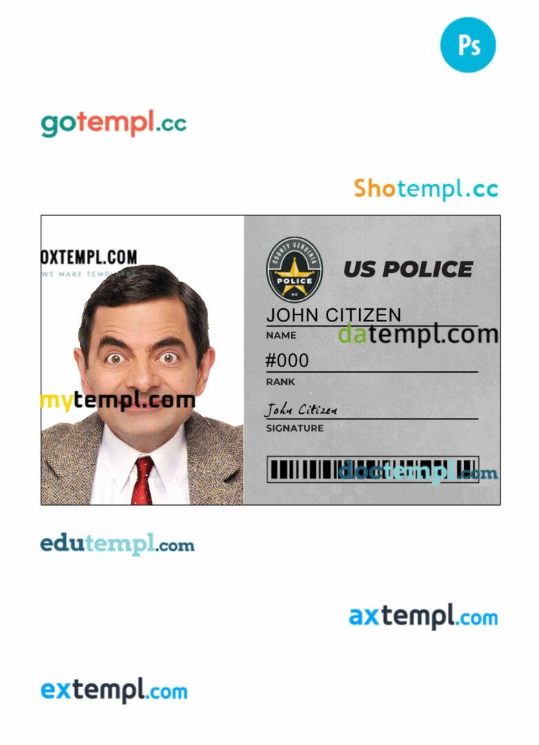 USA police department ID card PSD template, version 4