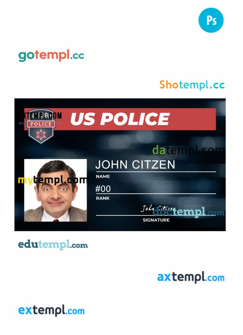 USA police department ID card PSD template, version 5