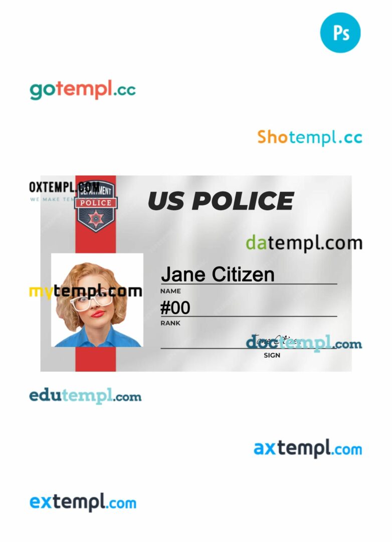 USA police department ID card PSD template, version 7
