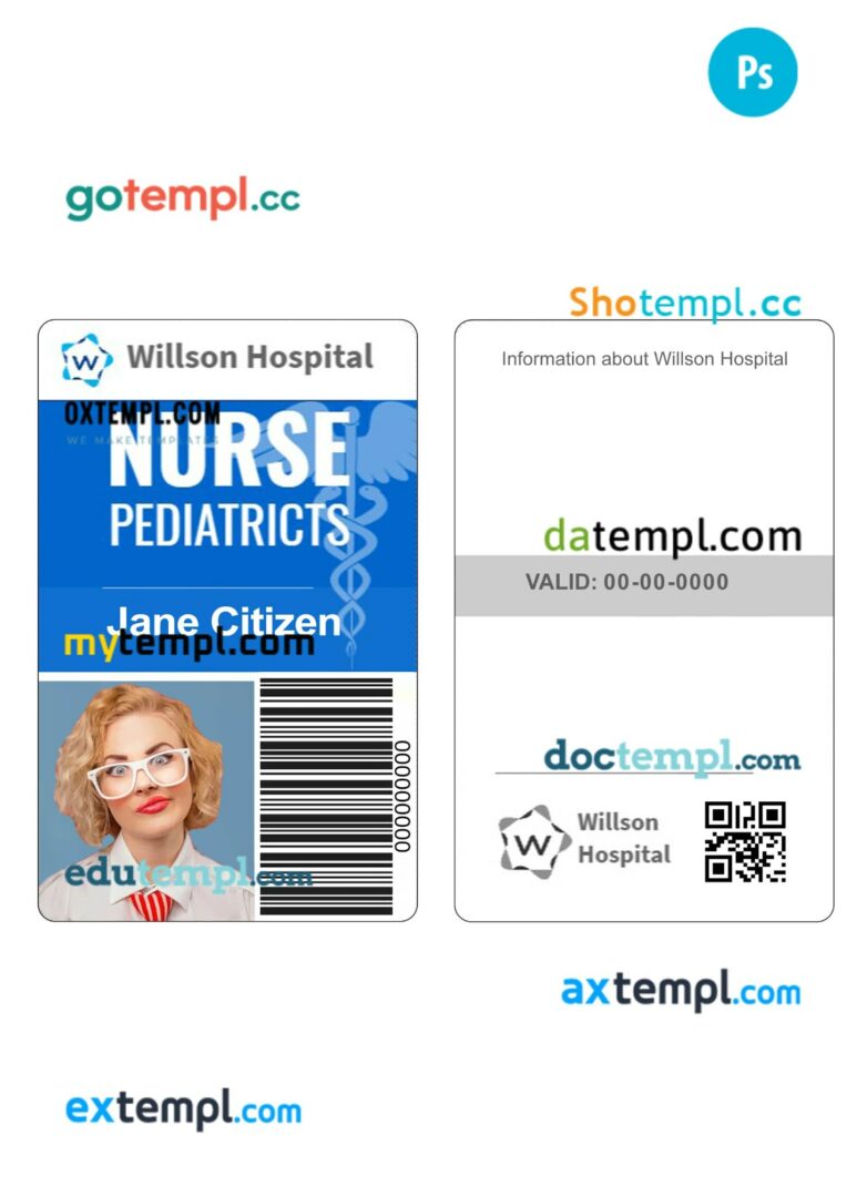 Willson hospital ID card PSD template