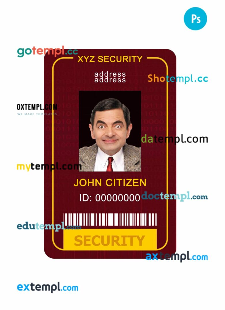 XYZ security ID card PSD template, version 2