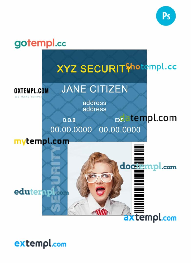 XYZ security ID card PSD template