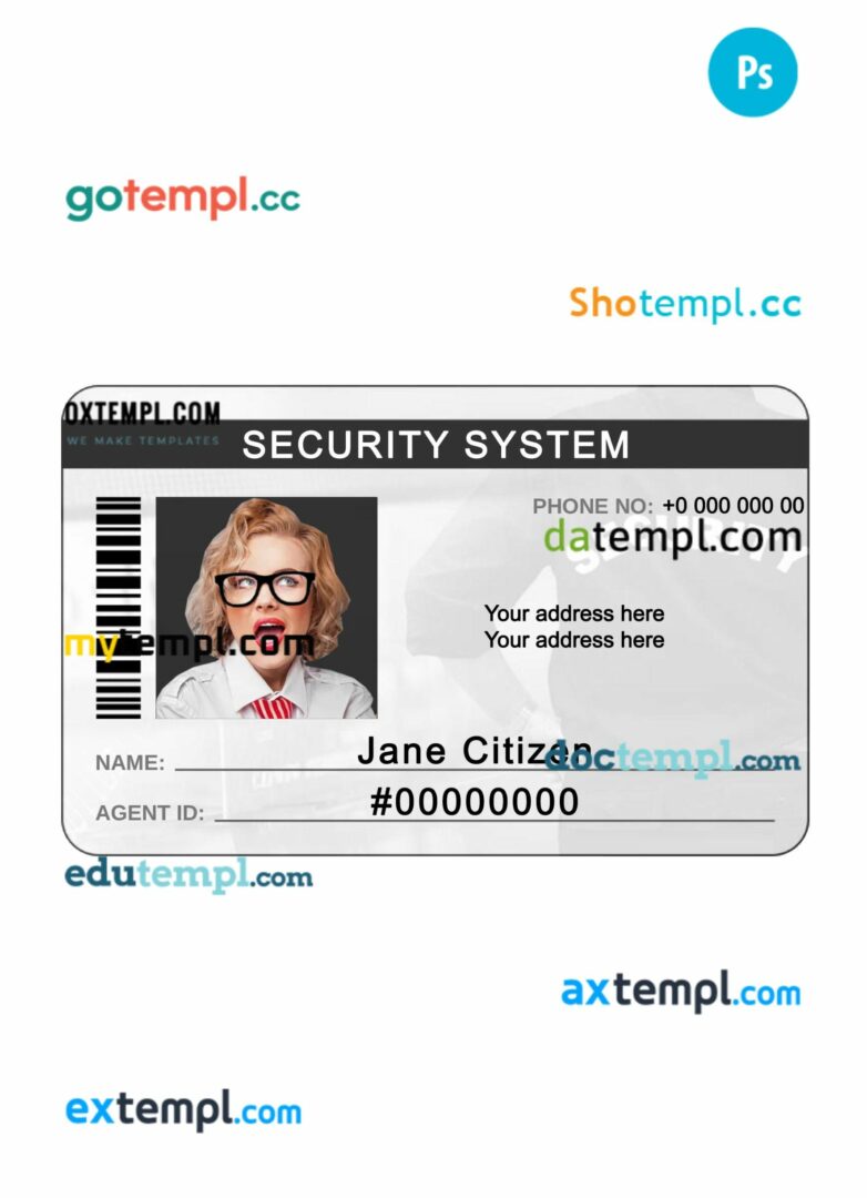 XYZ security system ID card PSD template