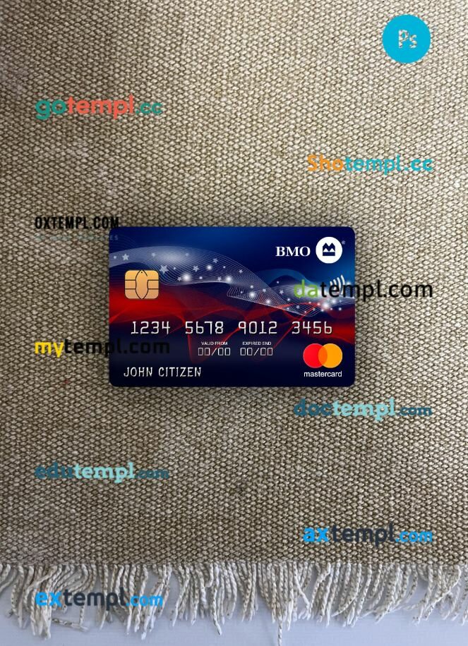 USA BMO Bank of Montreal bank mastercard PSD scan and photo taken image, 2 in 1 USA BMO Bank of Montreal bank mastercard PSD scan and photo taken image, 2 in 1
